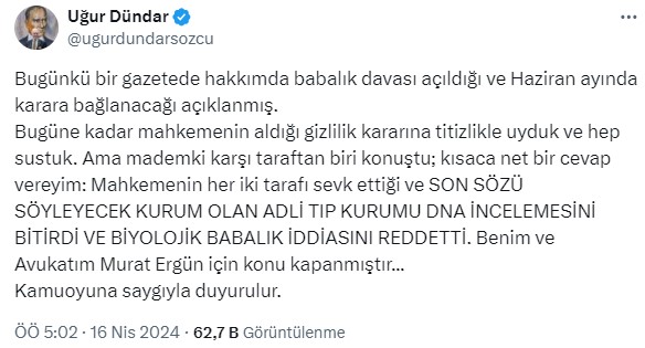 Uğur Dündar, Duygu Nebioğlu'nun ablasının babası olduğu iddialarına cevap verdi